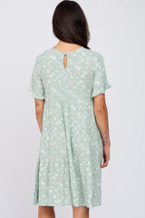 Mint Green Floral Tiered Ruffle Sleeve Dress