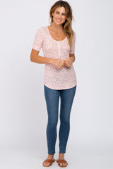 Light Pink Floral Waffle Knit Button Accent Top