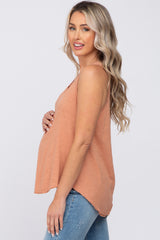 Salmon V-Neck Raw Edge Hi-Low Maternity Tank Top