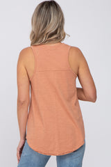 Salmon V-Neck Raw Edge Hi-Low Maternity Tank Top