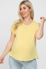 Yellow Short Sleeve Curved Hem Maternity Top