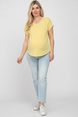 Yellow Short Sleeve Curved Hem Maternity Top