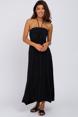 Black Cinched Halter Neck Maternity Midi Dress