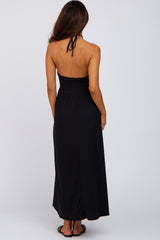 Black Cinched Halter Neck Midi Dress