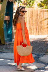 Orange Cinched Halter Neck Maternity Midi Dress