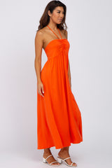 Orange Cinched Halter Neck Midi Dress