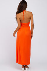 Orange Cinched Halter Neck Midi Dress