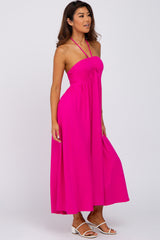 Fuchsia Cinched Halter Neck Midi Dress