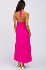 Fuchsia Cinched Halter Neck Midi Dress