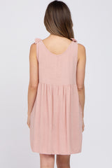 Light Pink Linen Shoulder Tie Maternity Dress