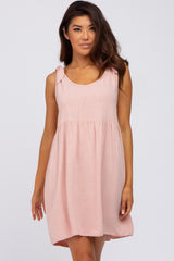 Light Pink Linen Shoulder Tie Maternity Dress