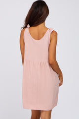 Light Pink Linen Shoulder Tie Dress