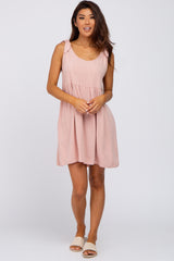 Light Pink Linen Shoulder Tie Dress