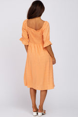 Orange Smocked Front Tie Midi Dress