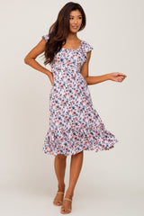 Light Pink Floral Overlap Waist Tie Dress