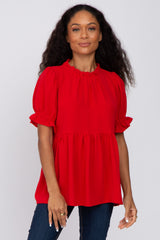 Red Ruffle Trim Blouse