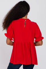 Red Ruffle Trim Blouse