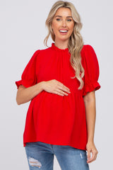 Red Ruffle Trim Maternity Blouse