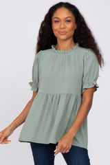 Sage Ruffle Trim Blouse