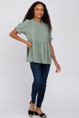 Sage Ruffle Trim Blouse