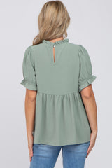 Sage Ruffle Trim Maternity Blouse