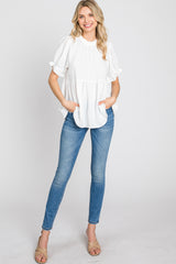 White Ruffle Trim Blouse