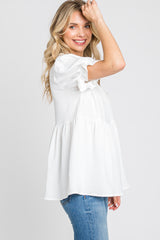 White Ruffle Trim Blouse