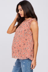 Mauve Floral Frill Accent Maternity Tank Top