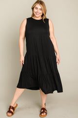 Black Tiered Sleeveless Plus Midi Dress