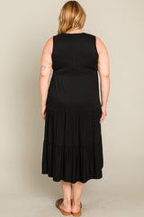 Black Tiered Sleeveless Plus Midi Dress