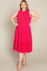 Fuchsia Tiered Sleeveless Plus Midi Dress