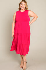 Fuchsia Tiered Sleeveless Plus Midi Dress