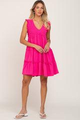 Fuchsia Sleeveless Smocked Tiered Maternity Dress