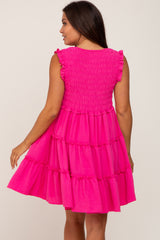 Fuchsia Sleeveless Smocked Tiered Maternity Dress