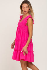 Fuchsia Sleeveless Smocked Tiered Dress