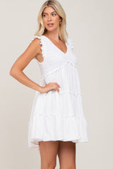 White Sleeveless Smocked Tiered Dress