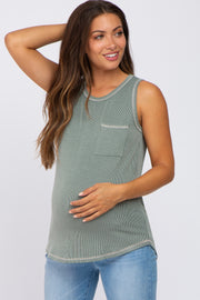 Olive Ribbed Pocket Front Maternity Tank Top