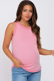 Pink Ribbed Pocket Front Maternity Tank Top