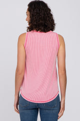 Pink Ribbed Pocket Front Tank Top