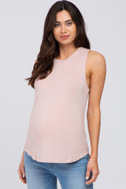 Light Pink Solid Sleeveless Maternity Top