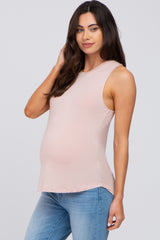 Light Pink Solid Sleeveless Maternity Top