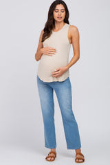 Beige Solid Sleeveless Maternity Top