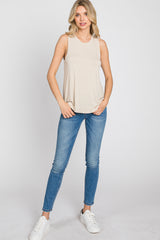 Beige Solid Sleeveless Top