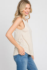 Beige Solid Sleeveless Top