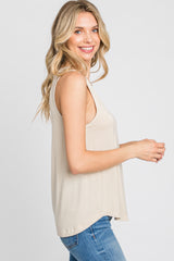 Beige Solid Sleeveless Top