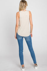 Beige Solid Sleeveless Top