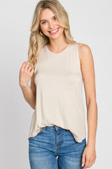 Beige Solid Sleeveless Top