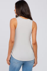 Grey Solid Sleeveless Maternity Top