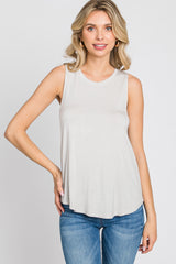 Grey Solid Sleeveless Top