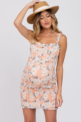 Peach Floral Smocked Maternity Mini Dress